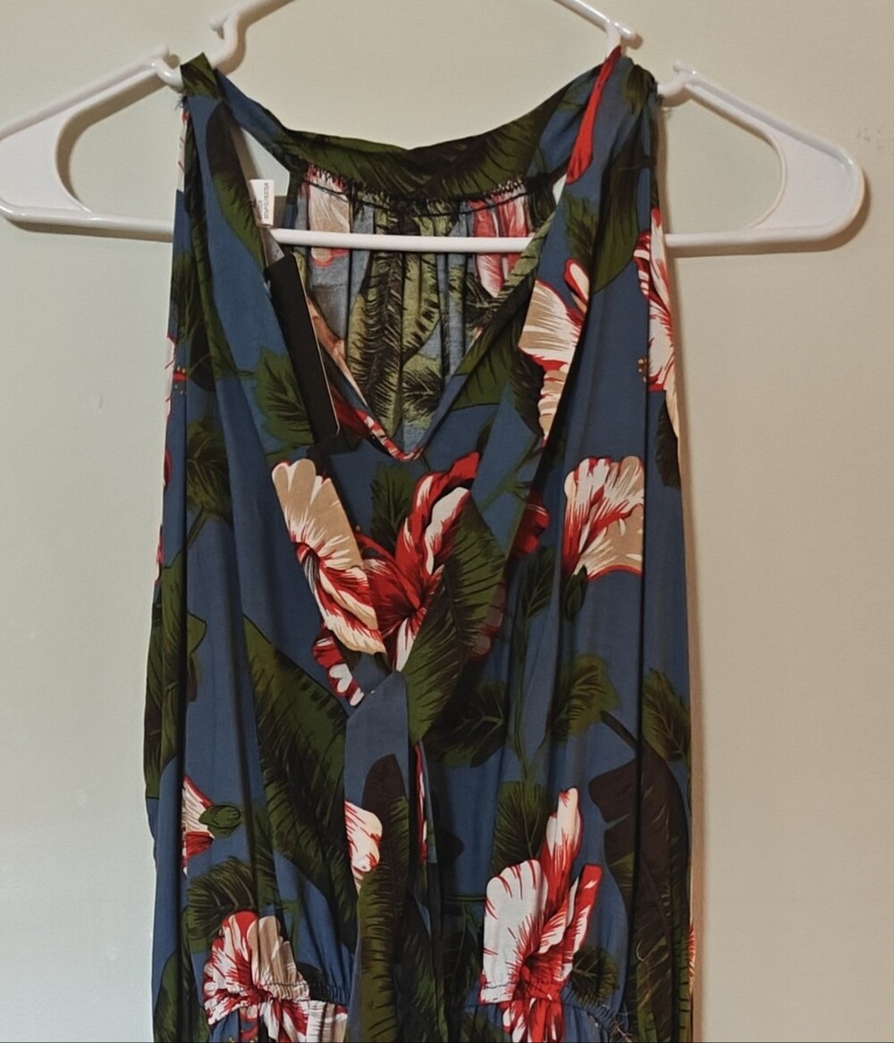 Nali Collection Blue Floral Halter Sleeveless Maxi Dress